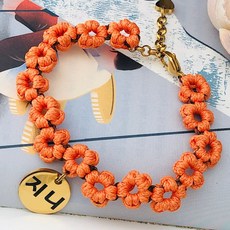 서은이네 애견이름표(수제) 퓨전 매듭 꽃 인식표 강아지 고양이 원형목걸이, 골드S, 주황꽃, 1개