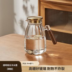 高硼矽玻璃冷水壺 耐熱不炸裂, 透明南瓜涼水壺 金蓋, 1套, 1L