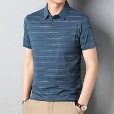 2026男士夏季Polo衫短袖休閒衫，條紋翻領T恤，輕薄透氣運動新款