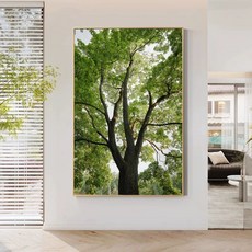 나무 풍경 창문 구름 패브릭 벽걸이 배경 포스터 미포함 여름숲-1, 50x70, 블랙 +유화 캔버스, 여름숲-2