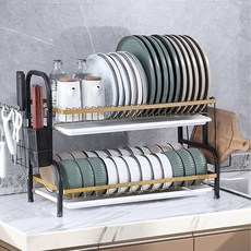 락키홈즈 다용도 식기건조대, 2단, 골드블랙