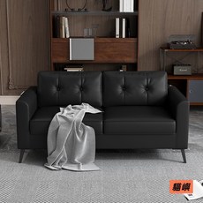 貓嶼 公寓沙髮 小戶型出租房客廳理髮店接待黑色皮布雙人沙發, 黑色pu皮-限時搶購,大雙人位【140cm】【型號6808】-, 1個