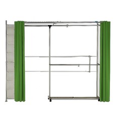 【巴塞隆納】AH-23伸縮衣櫥，伸縮調整、開放層架、附滾輪、防塵布簾，打造整潔有序的居家空間, 天空藍, 大地綠