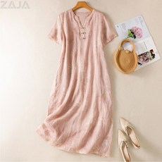 ZAJA 여성 린넨 플라워 롱 원피스 루즈핏 여름 휴양지룩