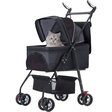 全新升級寵物推車 可摺疊 可手提 加大座艙 貓狗通用, 黑色-基礎款-不可分離, 1個