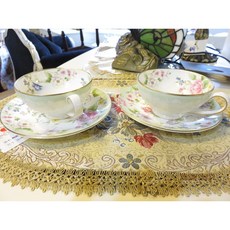 金邊玫瑰花茶杯盤組(2杯2盤) - 精緻陶瓷 浪漫花紋 下午茶首選, 1個