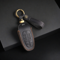 GASUNG 현대 가죽 키케이스 키홀더+ Hyundai차량용 키커버(현대호환 5버튼 7버튼), 신사 블랙, 7버튼