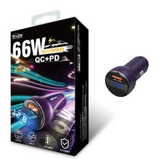 bruce 66W雙孔QC PD車用充電器 超急速快充 智能芯片 安全保護機制, 冰晶紫, BR-244459