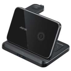 ASPOR W21 多功能折疊無線充電座 智能手機/耳機/手錶 三合一無線充電器, 黑色