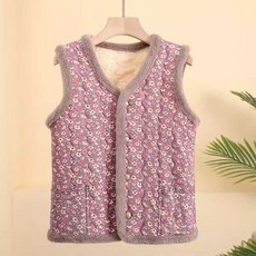 여성 보온 융털 김장조끼 양털 꽃무늬 순면 코튼 베스트 3