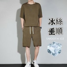 冰絲套裝男 夏季薄款休閒韓版日系純色素色大碼短袖速乾運動學生運動服