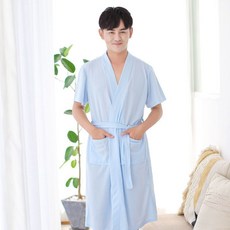 春秋新款睡袍女寬鬆華夫格大碼長袖家居服男士酒店浴袍情侶睡衣夏