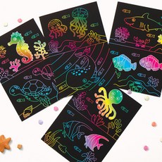 민화 해양생물 스크래치 페이퍼 단체미술 그리기활동 방과후수업 만들기재료, 해양생물B