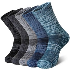 DoSmart 메리노 울 하이킹 양말 여성용 보온 겨울 따뜻한 수분 흡수 부츠 작업 쿠션 선물 양말 5쌍 스트라이프 B, 블랙/그레이/블루