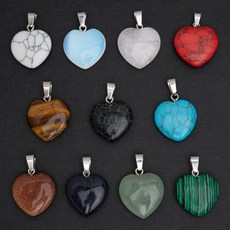 [엔비즈] 원석 스무스 하트 펜던트 20mm 백금도금고리 목걸이 키링 비즈공예 재료