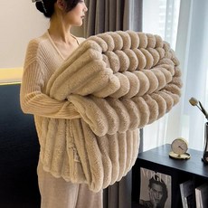 소프트 인조 토끼털 담요 플러피 플러시 소파 침대용 싱글 더블 봄 가을 체크무늬, 4. khaki
