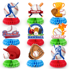 9피스 야구 테마 파티 장식 세트 야구 테마 테이블 세팅 야구 생일 파티 장식 야구 파티 테이블 세팅 야구 파티 센터 장식에 적합합니다