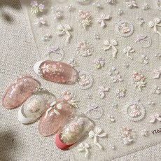 키라데이 파스텔 로즈 리본 가든 네일스티커, 1개, 플라워베어