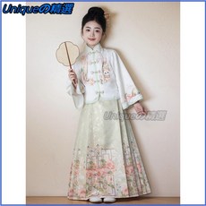 國風女童漢服春秋新款，兒童古風唐裝馬面裙套裝，超仙氣質女童古裝