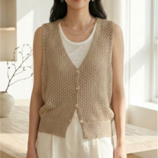 [QAD]내추럴 무드 그물 니트 뷔스티에 브이넥 펀칭 조끼 봄 여름 사계절 간절기
