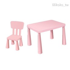 IKEA 兒童學習桌椅組 幼兒園適用 高度可調節 環保材質 粉色一桌兩椅, 一桌子+兩椅子(粉色), 粉色