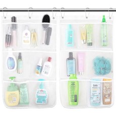 샤워 정리함 메쉬 캐디 3개의 후크가 달린 7개의 포켓 걸이형 휴대성 속건성 비누 루파 샴푸 및 크루즈 필수품 보관 가능 17인치 x 26인치 흰색 2개입, 샤워 정리함, 메쉬 캐디, 3개의 후크가 달린 7개의