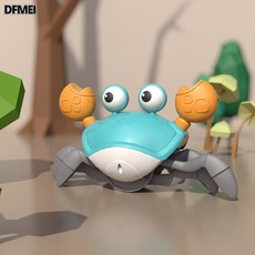 QRU 兒童感應電動螃蟹玩具可充電發光音樂寶寶爬行逃跑螃蟹熱賣, 1個, 綠色/感應螃蟹【電池版】彩盒