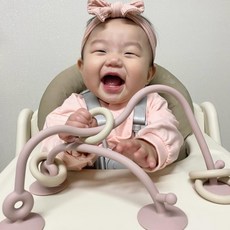 [젬베베 요리조리 실리콘 링플레이 실리콘 링] 흡착딸랑이 하이체어 흡착 장난감 5개월 6개월 7개월 돌아기장난감, 머스타드 옐로우, 1개