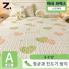 Zoovit 여름 시원한 쿨매트 고정밴드형 냉감 침대패드 매트리스+베개 커버*2, 녹색 하트