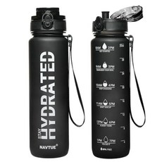 NAVTUE 캐리어 백이 있는 물병 946.4ml(32온스) 스포츠 물병 넓은 입구 동기 부여 및 누출 방지 음료 병 BPA 프리 트라이탄 체육관 피트니스 야외용 휴대, 그레이&블랙