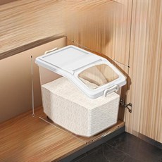 쌀 보관통 주방 위생용기 등급 보관함 습기 방지 곡물 통 북유럽 스타일 플라스틱 보관 용기, 9)투명 화이트 - 용량 15kg- 계량컵 증정