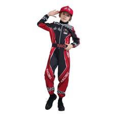 賽車服裝扮套裝 紅色帽子, 黑紅色7-9Y(連身服+腰帶+帽子, 1個