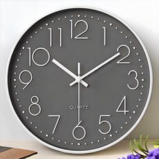 루아즈 인테리어 무소음 원형 베이직 벽시계 30cm, 그레이실버