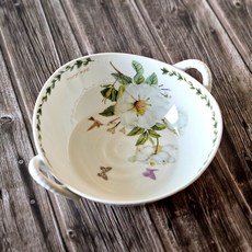본차이나 매그놀리아 손잡이 볼 접시 면기 탕기 샐러드, 1개, 화이트
