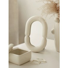 탁상 화장거울 노르딕 미러 매장 디스플레이 모던 화장대 면직물 플로럴 캔디 브러시 미러 밀크커피 오벌