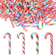 WJIAAA 클레이 캔디 지팡이 100피스 가짜 미니 폴리머 캔디 지팡이 4가지 스타일 다채로운 크리스마스 스틱 트리 장식품 DIY 공예 장식 네일 아트 키트 DIY 케이크