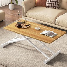 하루꿈 접이식 높이조절 테이블 쇼파 다용도 티테이블 거실 식탁 책상 탁자, 원목색