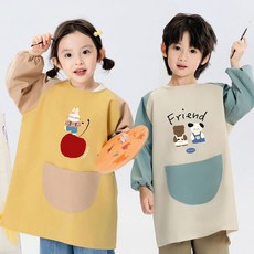 臺灣-出貨【新款熱銷】兒童長袖畵畵罩衣幼兒園喫飯防臟護衣學生書法防水反穿衣可印logo EH0F, 珍珠白白雪公主 長袖,M 建議90-100高左右