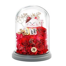 永生花永久招財貓成品玫瑰花diy禮盒, 喜慶紅招財貓花房