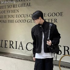 高級感墊肩短款機能外套男春秋款小眾美式高街潮牌vibe風機車夾克