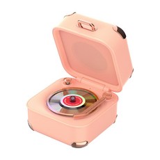 藍芽音響 復古藍牙喇叭 NCC認證 CD黑膠 藍牙5.4 迷你唱片機 無線喇叭 生日禮物 HIFI級音質, 桃粉色