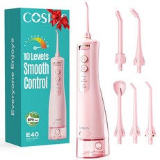 COSLUS 코슬루스 10 모드 무선 구강세정기 IPX7 급방수 + 5개노즐팁, 핑크, E40