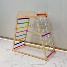 어린이용 원목 놀이틀 실내 유아용 나무 미끄럼틀 그네 암벽 신체발달, 작은 컬러 사다리 단일 프레임