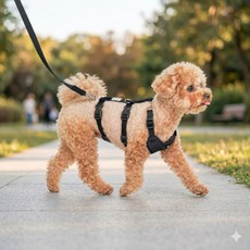 미르팩토리 강아지 소형견 관절보호 슬개골 앞섬방지 가슴줄 h형 하네스, 블랙, 1개