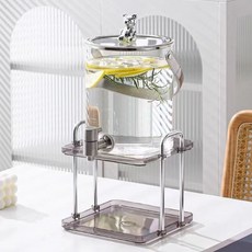 玻璃冷水壺 帶水龍頭 飲料桶 大容量, 1個, 透明桶+架子