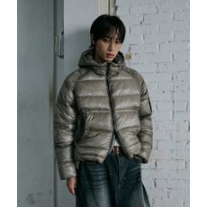 P.IN.O 시스루 퀼팅 후드 경량패딩 - 진그레이
