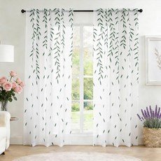 SpaceDresser Sheer Curtains 63 Inches Long 2 Panels Embroidered Wicker Patterned Curtain Rod Poc