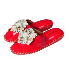 거실화 에나멜왕꽃 여성 가죽실내슬리퍼 5color, 2.레드, 1개