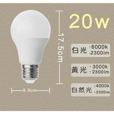 索雷特LED燈泡 球泡燈 台灣品牌 E27 20w 白光, 1個, 20w,白光