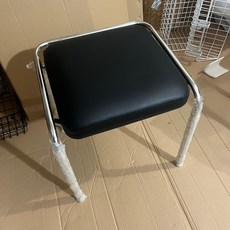 스툴 등받이 없는 의자 드레스룸 현관, 중형 [블랙 가죽 표면]